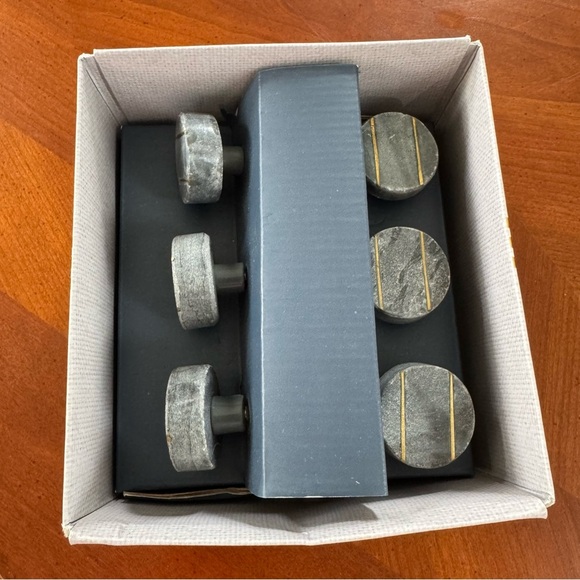 6 Marble Brass Drawer Knobs Gray Modern Set NWT - Picture 5 of 6